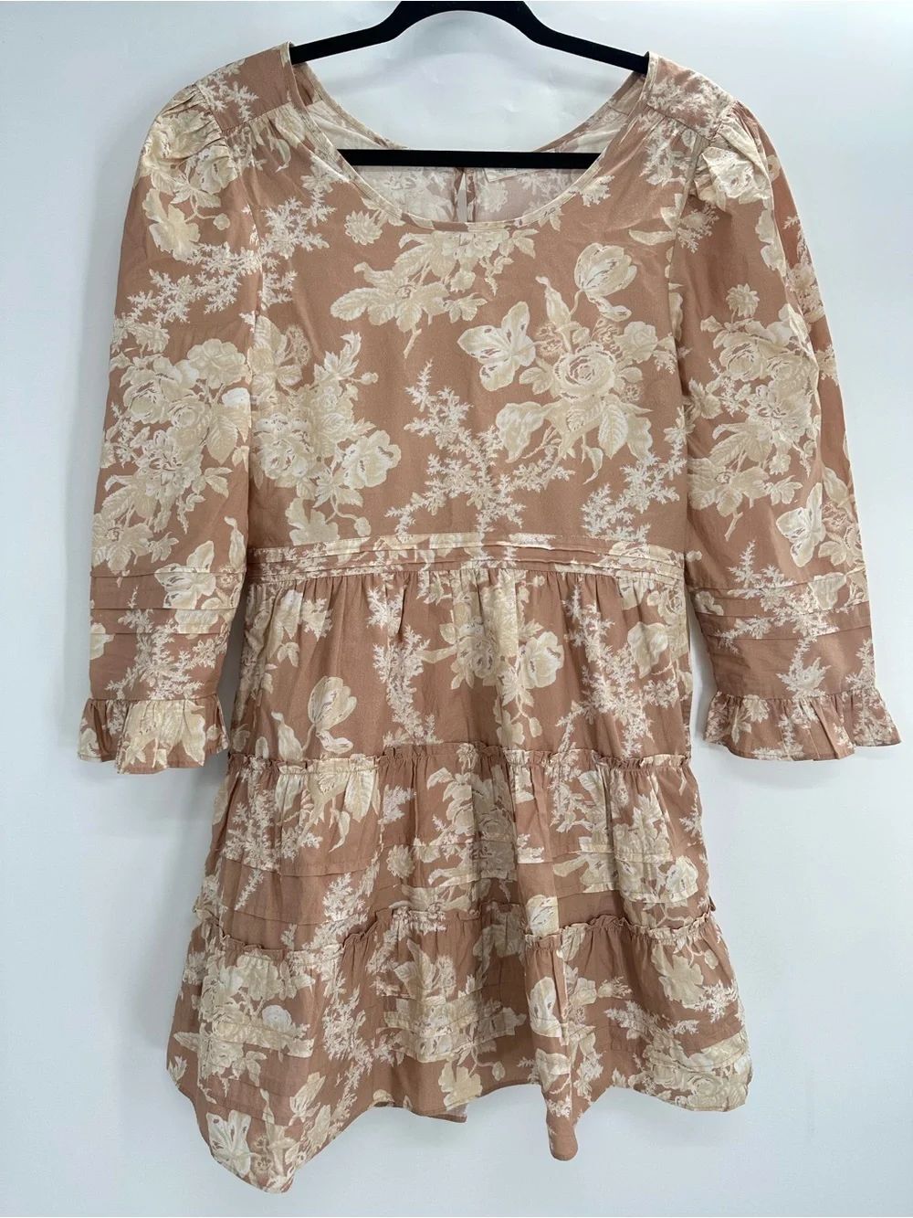 LOVESHACKFANCY Lienzo Mini Dress Floral Espresso Foam Cotton Size 6? - Picture 3 of 12